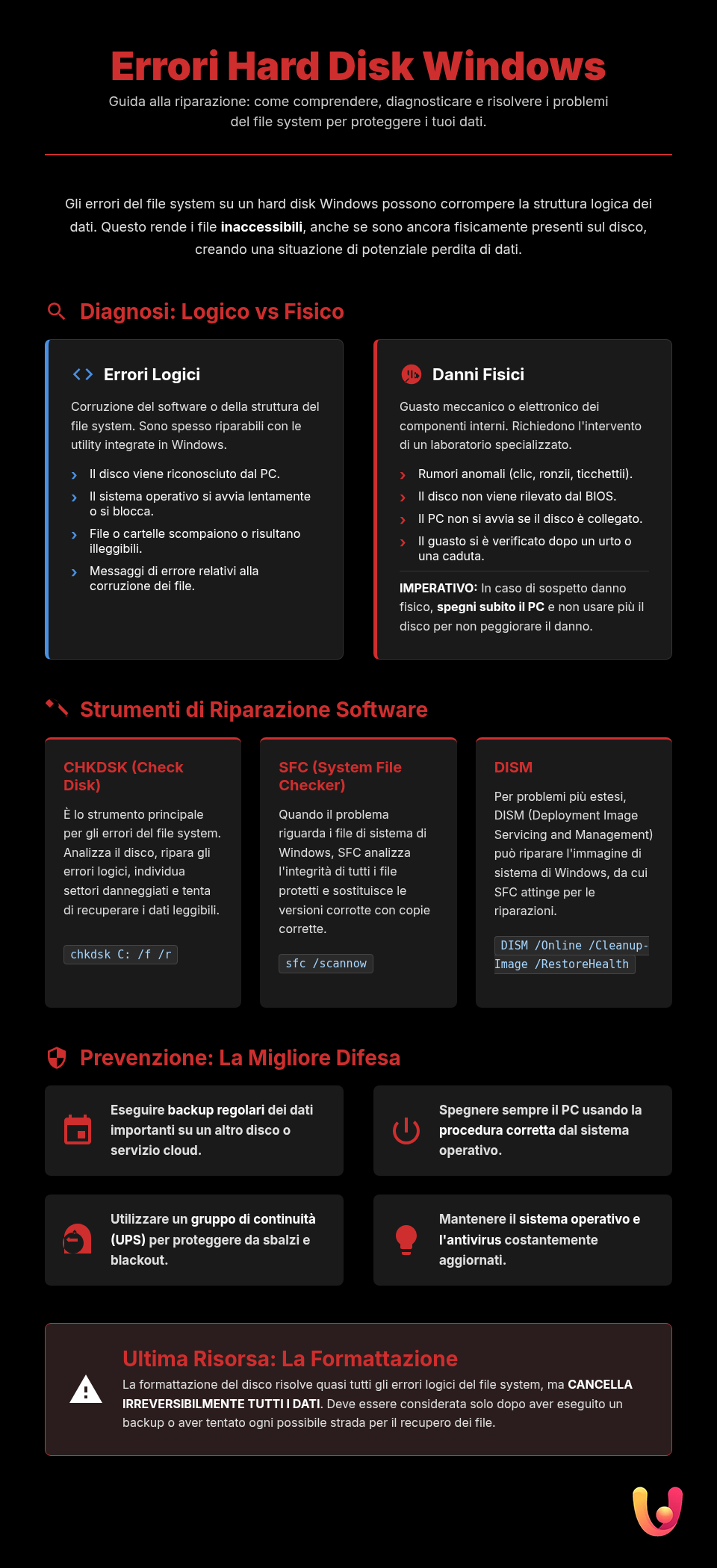 Errori hard disk Windows: la guida definitiva per risolverli - Infografica riassuntiva