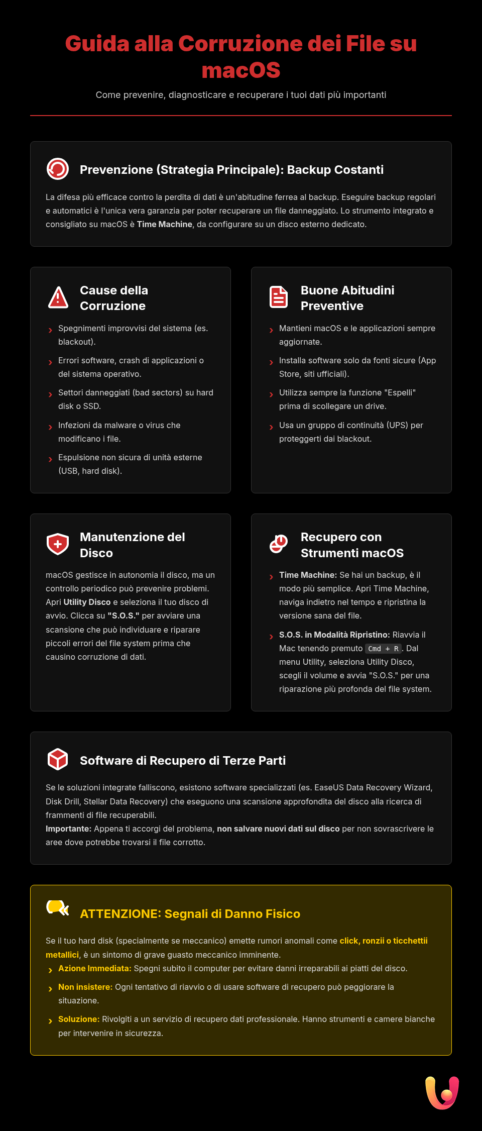 File corrotti Mac: recuperarli e prevenirli senza stress - Infografica riassuntiva