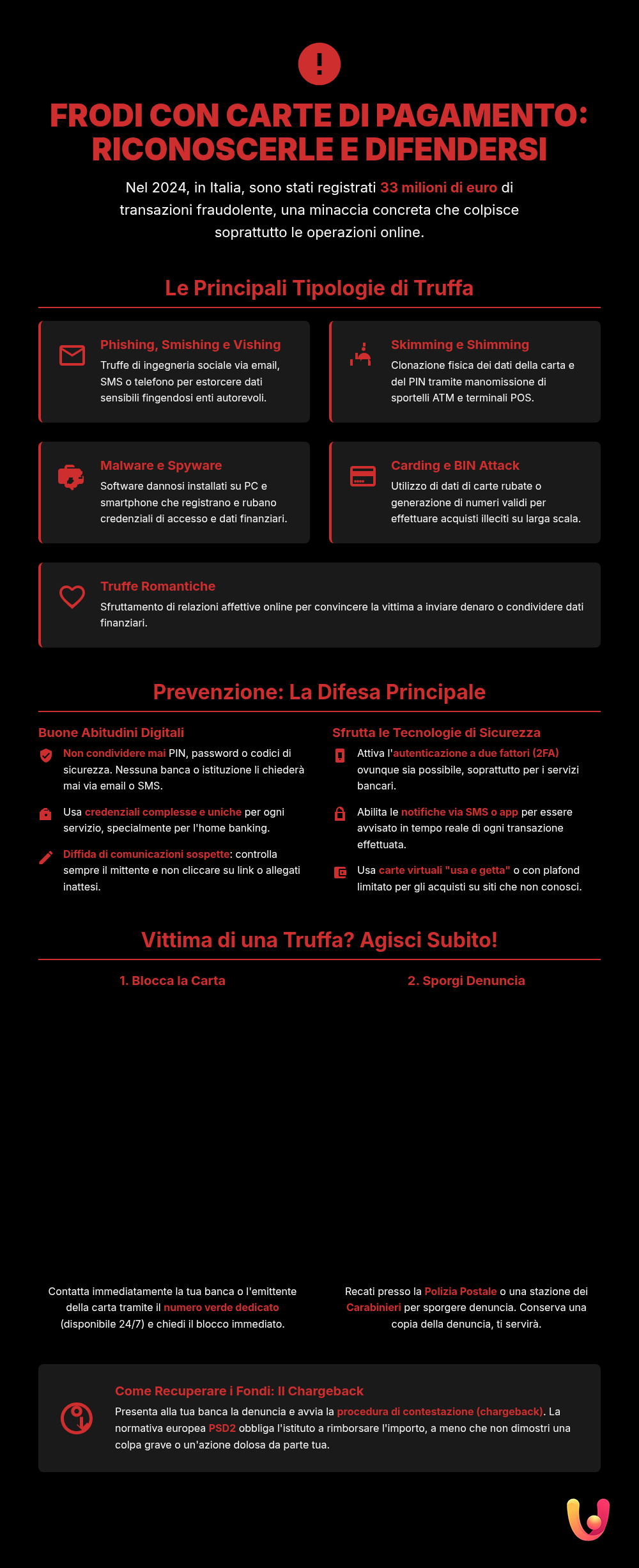 Frodi carte: la guida per riconoscerle e agire - Infografica riassuntiva
