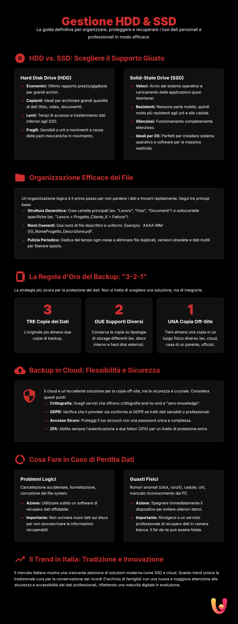 Gestione Hard Disk: Guida Semplice per Salvare i Tuoi Dati - Infografica riassuntiva