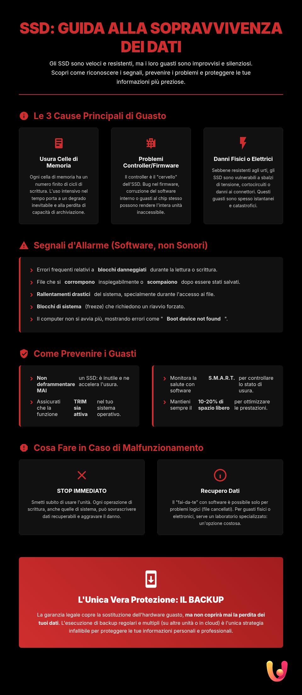 Guasto SSD sul laptop: come prevenirlo e cosa fare - Infografica riassuntiva