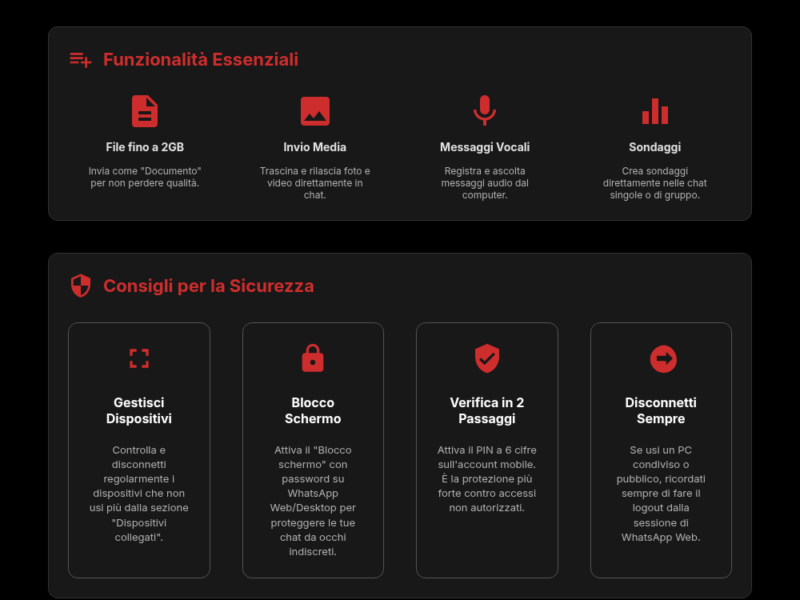 Infografica: Guida Definitiva a WhatsApp Web: Come Usarlo al Massimo (PC, Tablet, Sicurezza e Trucchi 2025)