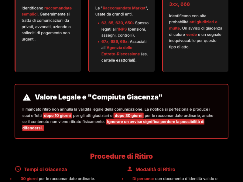 Infografica: Guida Definitiva alla Posta Raccomandata in Italia: Codici, Mittenti, Giacenza e Valore Legale