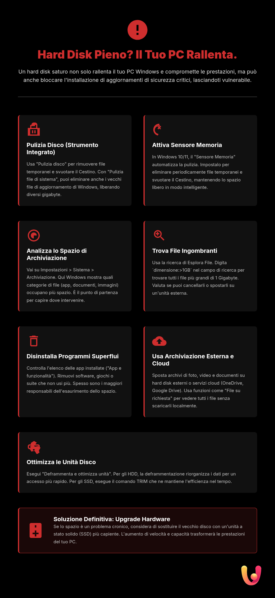 &iquest;Disco duro lleno? Gu&iacute;a f&aacute;cil para liberar espacio al instante - Infograf&iacute;a resumen