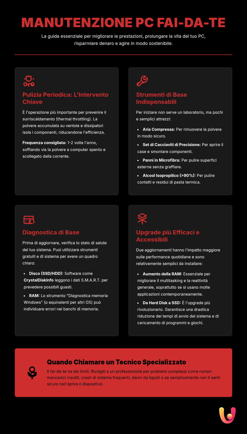 Manutenzione PC Fai da Te: Guida Facile per Tutti - Infografica riassuntiva