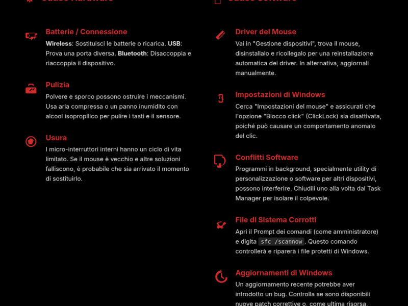 Infografica: Mouse non clicca su Windows? Guida rapida per risolvere subito