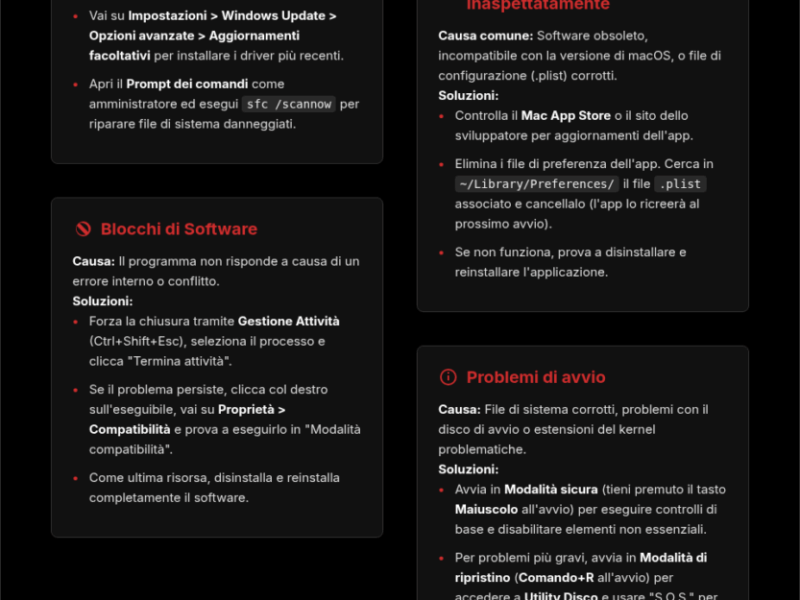Infografica: PC e Mac Lenti o in Crash? La Guida per Risolvere Tutto