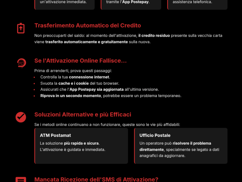 Postepay: errore attivazione dopo rinnovo? Ecco la soluzione - Infografica riassuntiva