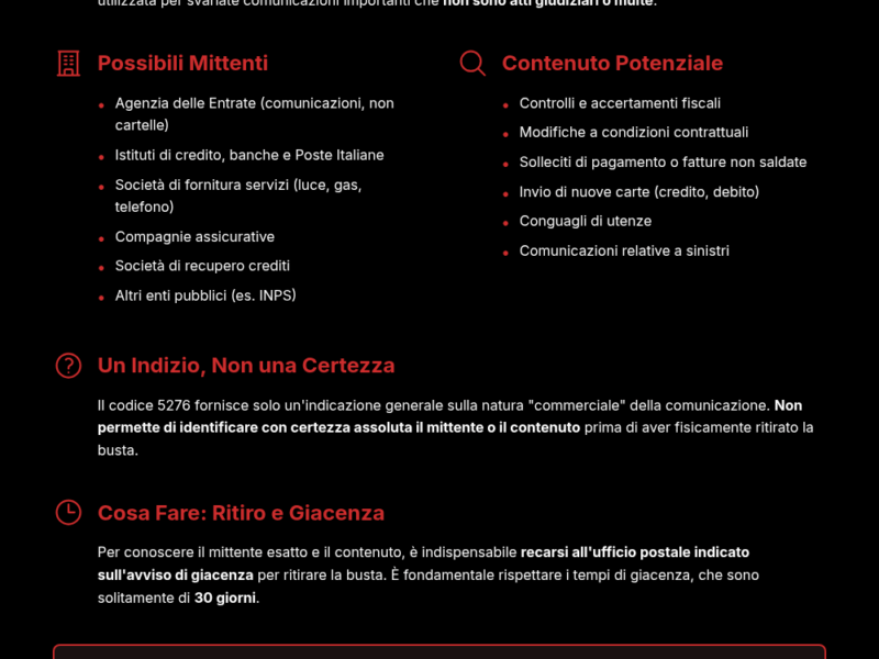 Infografica: Raccomandata Codice 5276: Chi Potrebbe Averla Inviata?