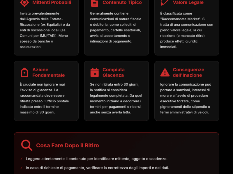 Infografica: Raccomandata Codice 549: Guida Completa a Mittente, Contenuto e Cosa Fare