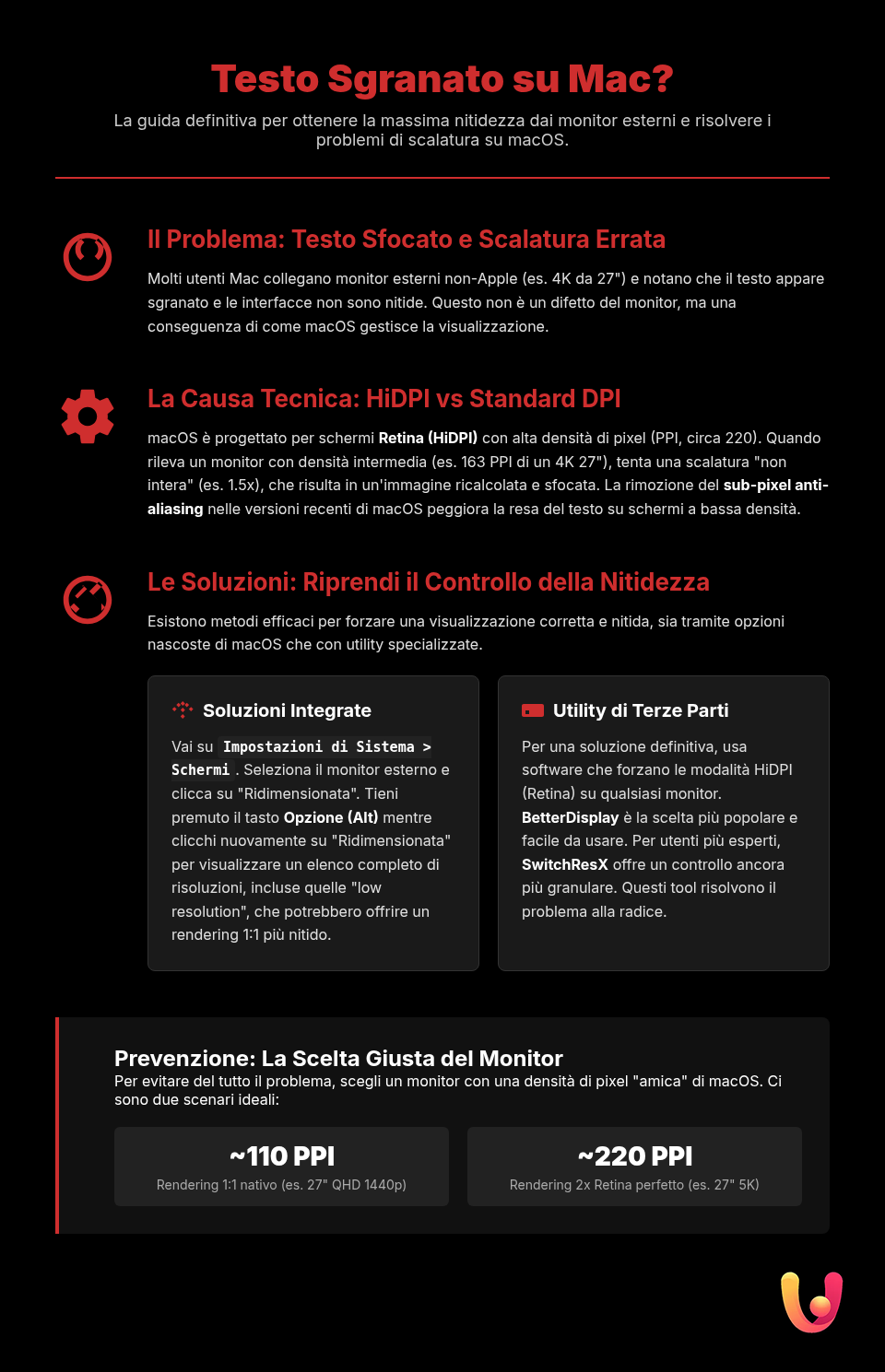 Risoluzione Mac: Schermo sgranato? La guida per risolvere - Infografica riassuntiva