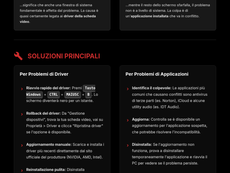 Infografica: Schermo che sfarfalla dopo un update? Ecco come risolverlo subito