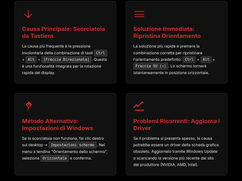 Infografica: Schermo PC capovolto? La soluzione rapida che non ti aspetti