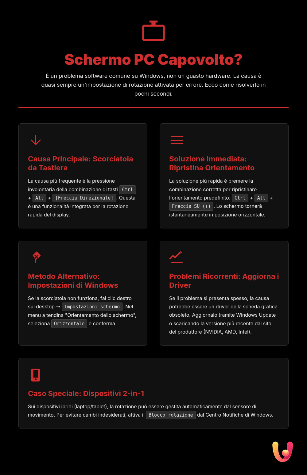 Schermo PC capovolto? La soluzione rapida che non ti aspetti - Infografica riassuntiva