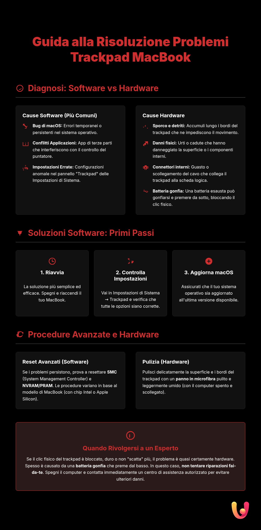 Trackpad MacBook non funziona? Le soluzioni per ripararlo - Infografica riassuntiva