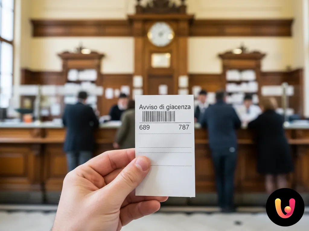 Guida Definitiva alla Posta Raccomandata Mano in primo piano che tiene un avviso di giacenza con codici raccomandata, all'interno di un ufficio postale.
