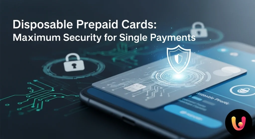 Mano che completa una transazione online sicura su un laptop utilizzando una carta di pagamento prepagata monouso.