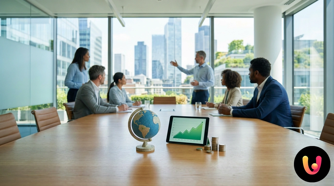 Ein Setzling, der aus einem Stapel Münzen sprießt, mit einem Wachstumsdiagramm im Hintergrund