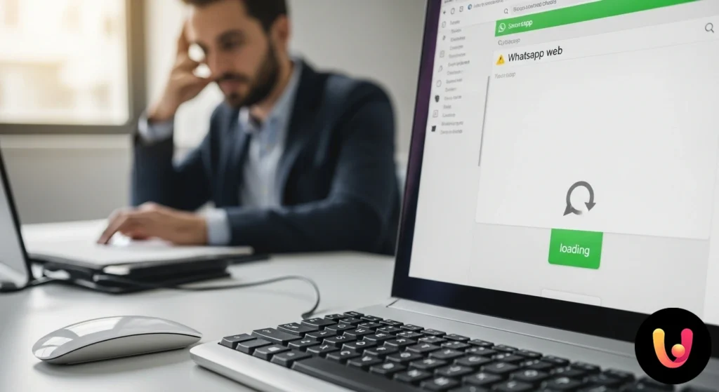 WhatsApp Web lädt nicht? Schnelle Anleitung zur sofortigen Lösung Interfaccia di whatsapp web con simbolo di caricamento rotante che impedisce la visualizzazione dell'elenco delle chat.