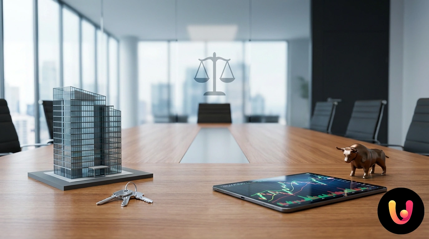 Model house and stacked coins on growing financial charts