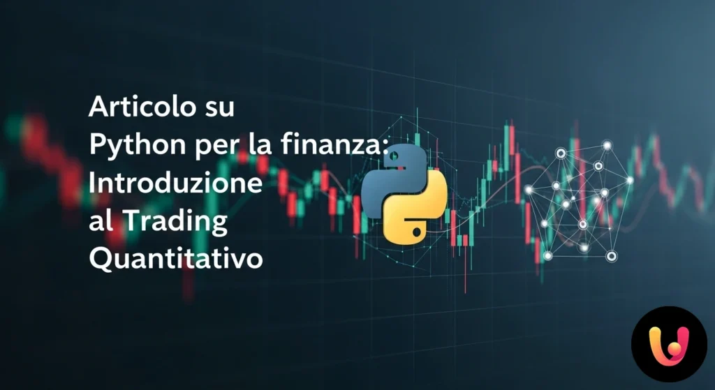 Codice python su un monitor che genera un grafico a candele per l'analisi di dati finanziari.