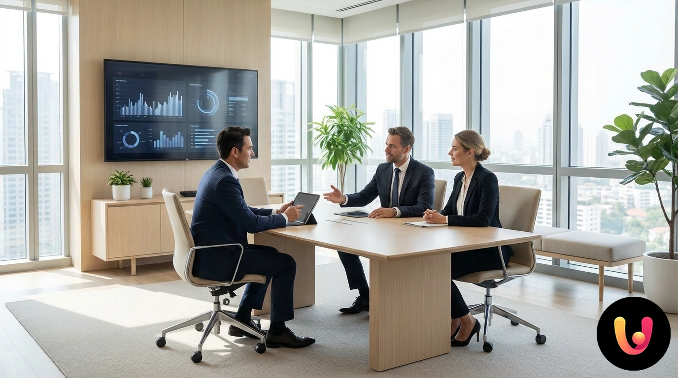 Manos firmando documentos para la solicitud de un préstamo con una calculadora financiera sobre la mesa