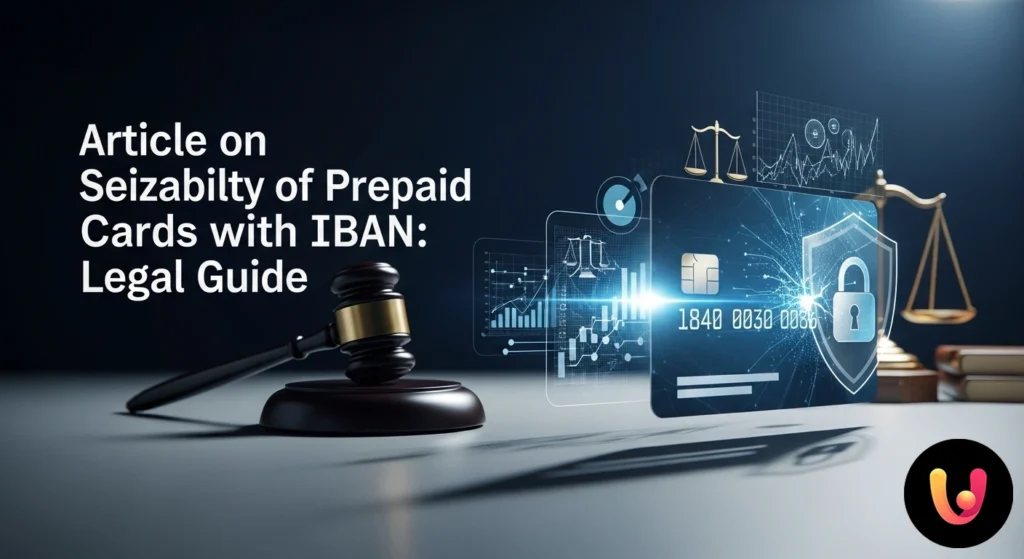 ¿Tarjeta con IBAN Embargable? Guía Legal Definitiva Carta prepagata con iban affiancata da un martelletto del giudice, a rappresentare il concetto legale di pignorabilità.
