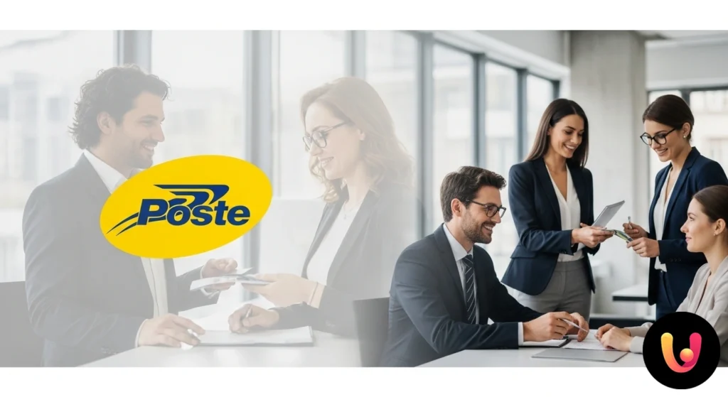 Cuenta de Poste Italiane para extranjeros: guía completa Cittadino straniero allo sportello di un ufficio postale mentre riceve assistenza da un impiegato per l'apertura del conto.