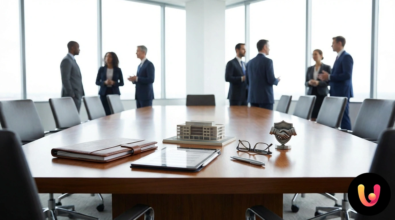 Unterzeichnung eines Versicherungsvertrags zwischen einem Freiberufler und einem Vermittler an einem Büroschreibtisch