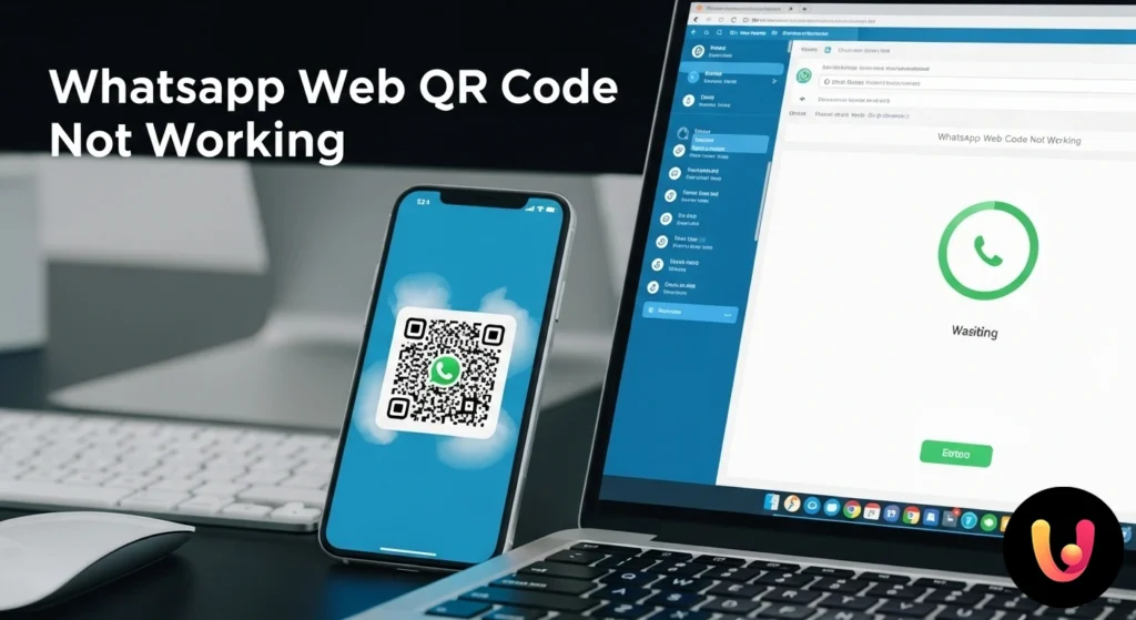 WhatsApp Web QR Code non funziona? Soluzioni immediate Smartphone puntato verso lo schermo di un computer che mostra il codice qr di whatsapp web per l'autenticazione.