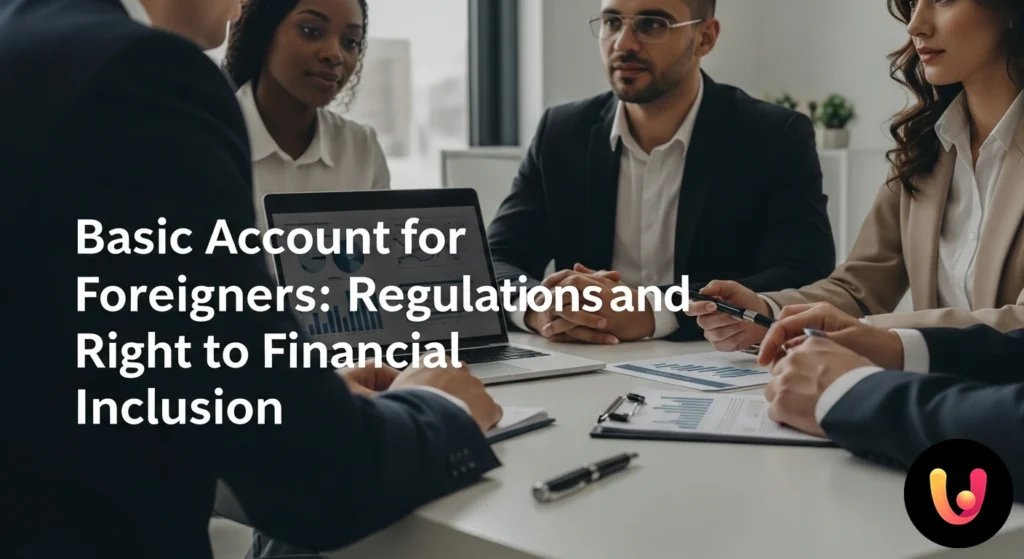 Persona firma un modulo per l'apertura di un conto di base, con un passaporto e una carta di debito appoggiati sul tavolo.