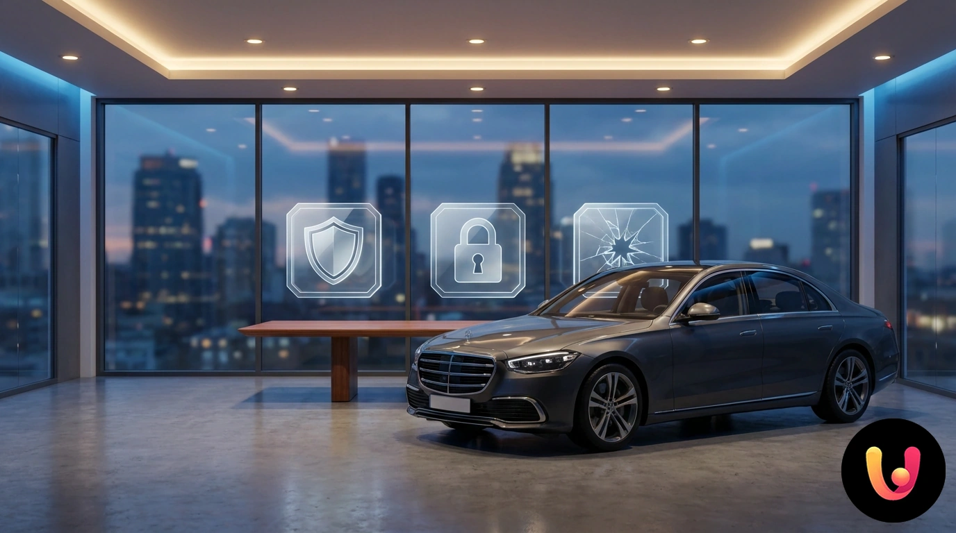 Insurance adjuster assesses windshield damage on a car for glass coverage