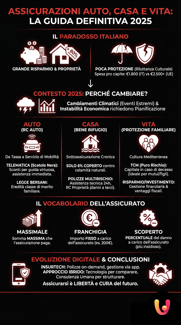 Assicurazioni Auto, Casa e Vita: La Guida Definitiva 2025 - Infografica riassuntiva