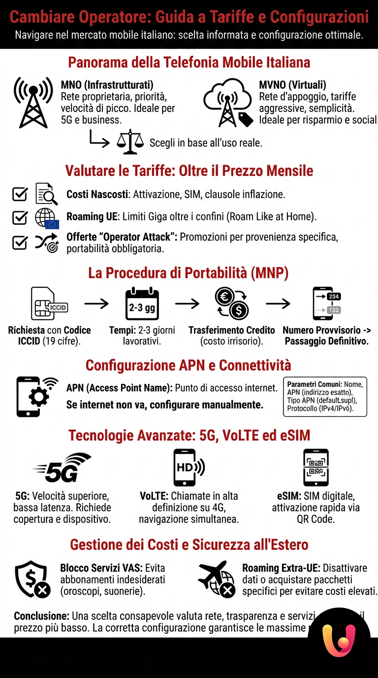 Cambiare Operatore: Guida a Tariffe e Configurazioni - Infografica riassuntiva