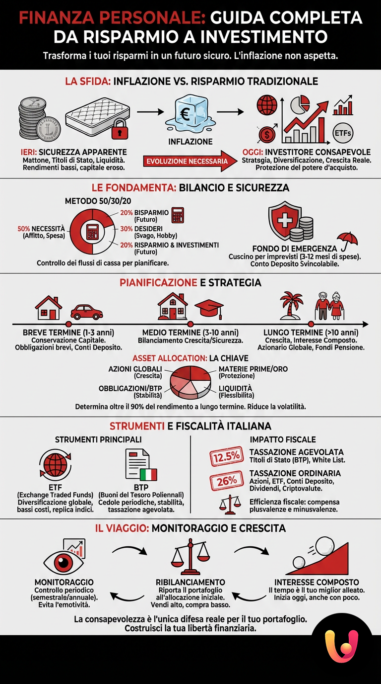 Finanza Personale: Guida Completa da Risparmio a Investimento - Infografica riassuntiva