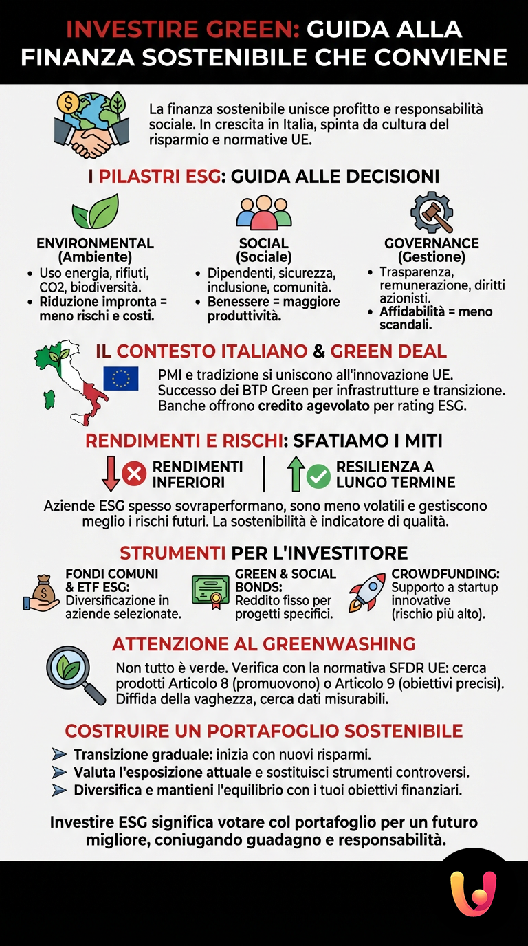 Investire Green: Guida alla Finanza Sostenibile che Conviene - Infografica riassuntiva