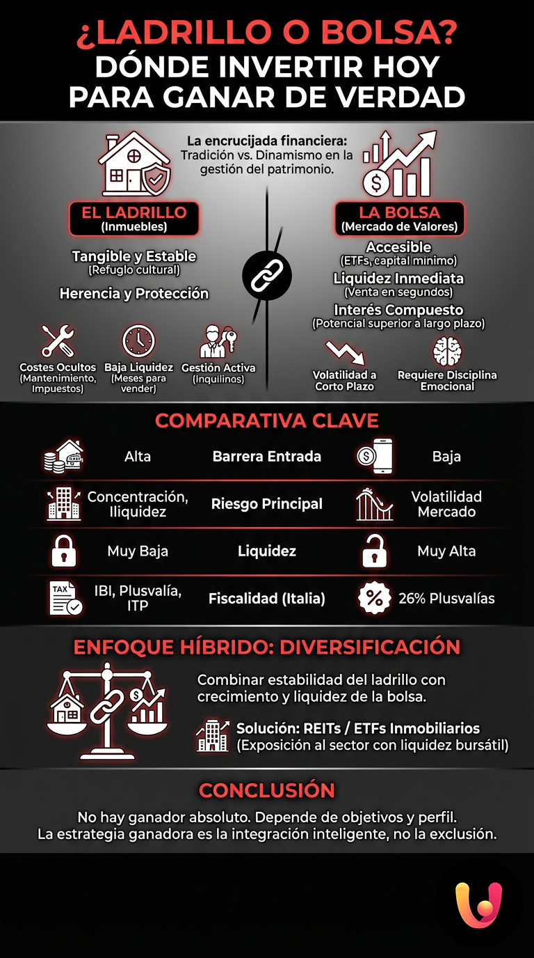 &iquest;Ladrillo o Bolsa? D&oacute;nde Invertir Hoy para Ganar de Verdad - Infografica riassuntiva