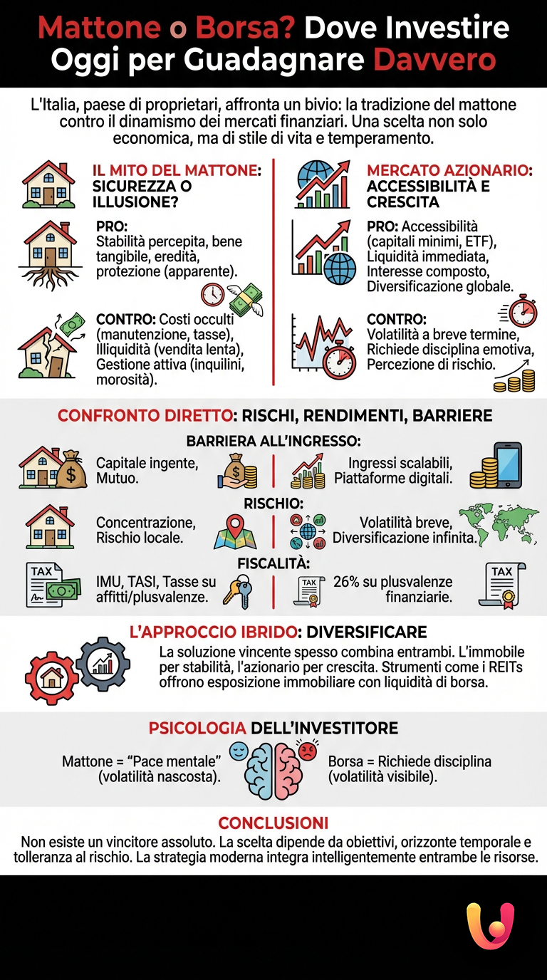 Mattone o Borsa? Dove Investire Oggi per Guadagnare Davvero - Infografica riassuntiva