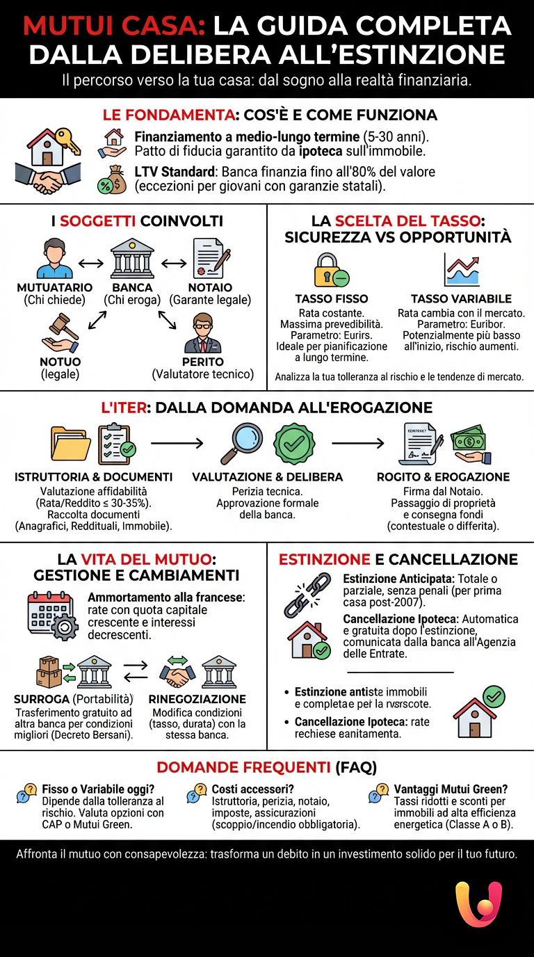 Mutui Casa: La Guida Completa dalla Delibera all'Estinzione - Infografica riassuntiva