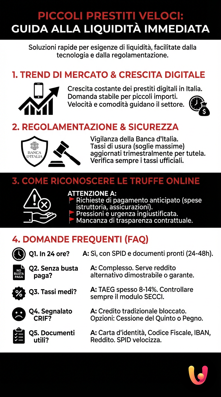 Piccoli Prestiti Veloci: Guida alla Liquidit&agrave; Immediata - Infografica riassuntiva