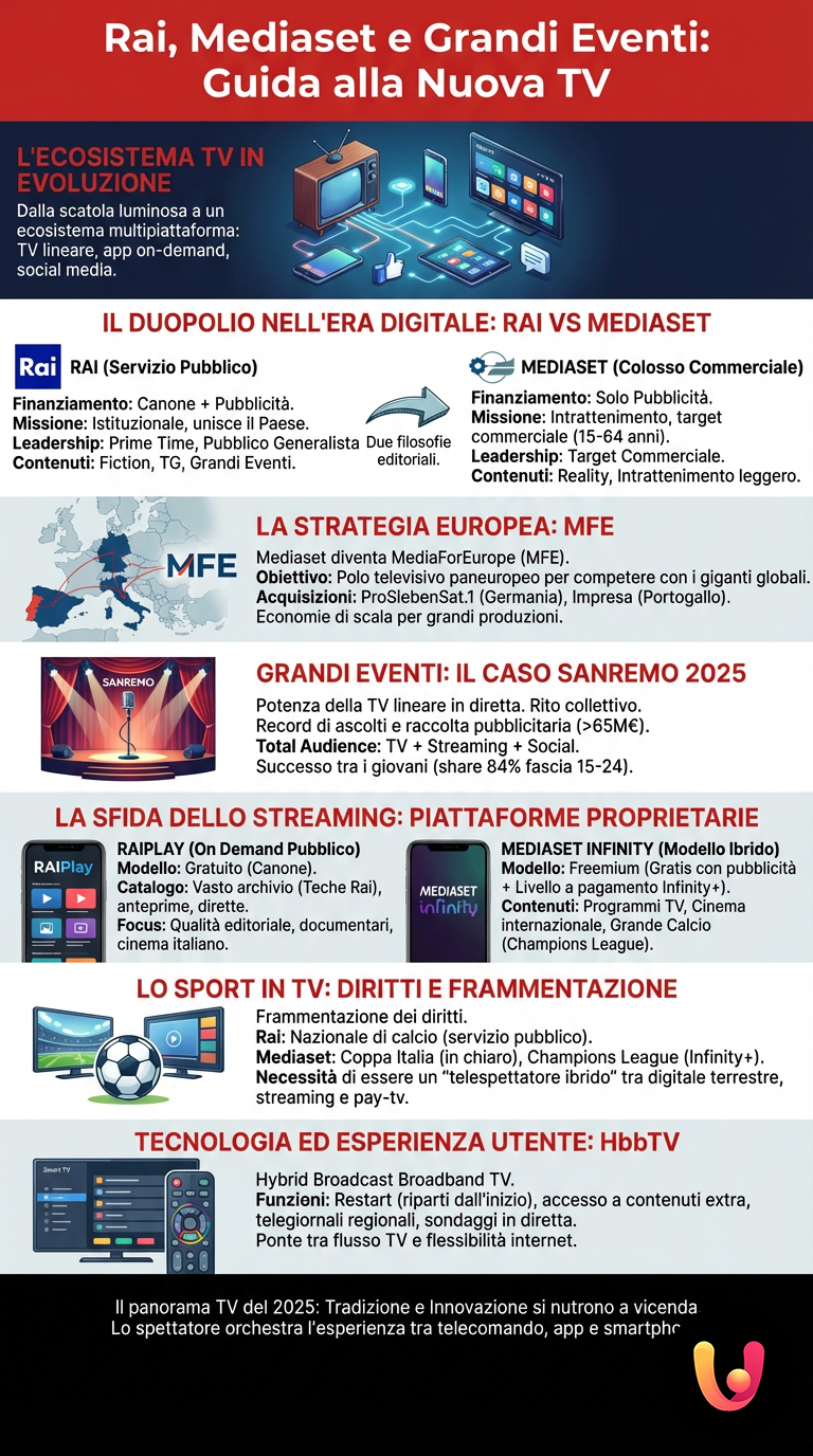 Rai, Mediaset e Grandi Eventi: Guida alla Nuova TV - Infografica riassuntiva