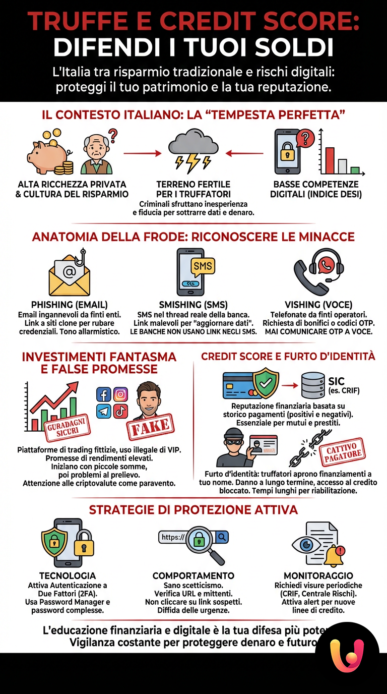 Truffe e Credit Score: Difendi i Tuoi Soldi - Infografica riassuntiva