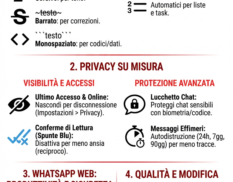 Infografica: WhatsApp: Trucchi Formattazione e Privacy per Web e App