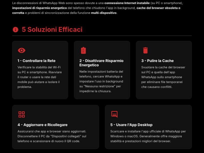 Infografica: WhatsApp Web si disconnette? 5 soluzioni definitive al problema