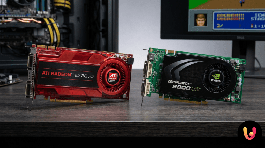 Visual comparison between ATI Radeon HD 3800 and NVIDIA GeForce 8800 GT graphics cards