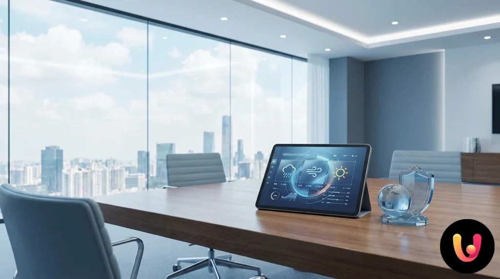 Champ agricole sous forte pluie avec superposition graphique de donn&eacute;es m&eacute;t&eacute;orologiques et seuils d'activation