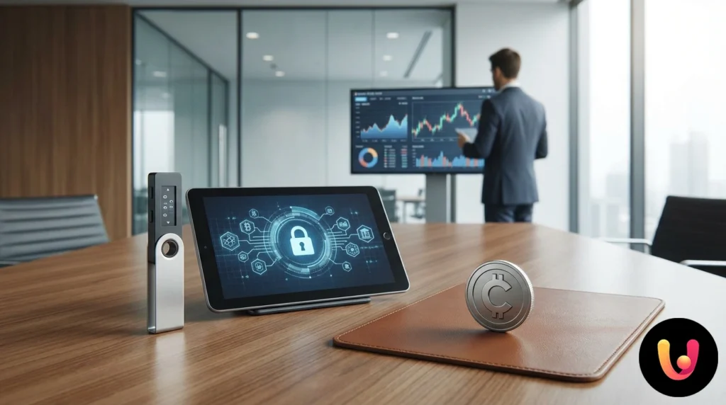 Investing in Crypto: A 2025 Guide to Secure Wallets and Exchanges Smartphone with a cryptocurrency exchange app showing market charts and a security shield icon