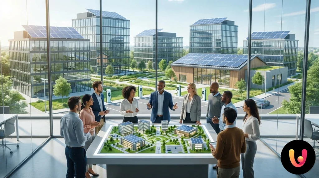 CER e Autoconsumo: Come Risparmiare Condividendo Energia Pannelli fotovoltaici installati su tetti residenziali interconnessi per lo scambio di energia