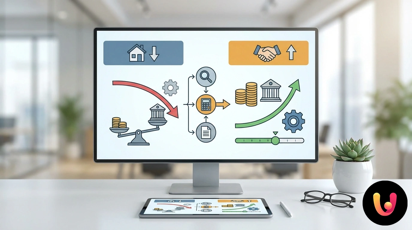 Mãos a usar uma calculadora sobre documentos de avaliação imobiliária para analisar o valor da casa