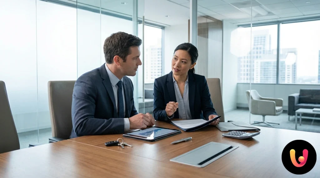 Prestiti Senza Busta Paga: Guida alle Garanzie e Rischi Firma di un contratto di finanziamento su scrivania con documenti e calcolatrice a lato